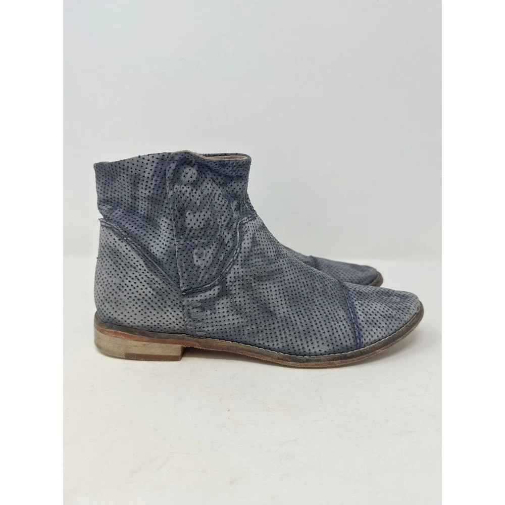 Free People Shadow Lark Ankle Bootie Leather Grey Blue 38 / US Womens 8